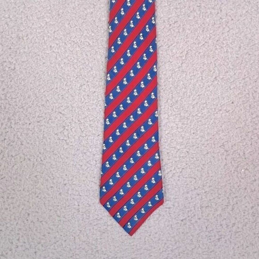 HERMES MENS SILK TIE RED WITH BLUE STRIPES